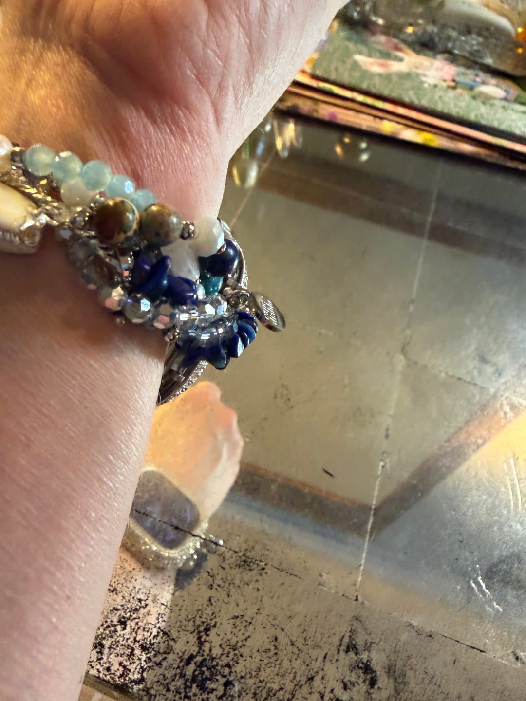 Customer photo review of Seabreeze Shell Stretch Apple Watch Strap