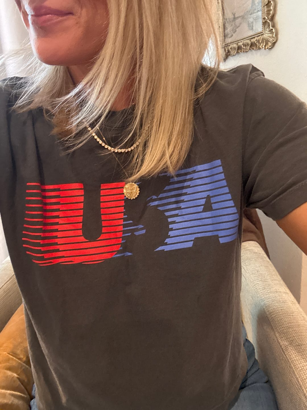 Customer photo review of A+H Retro USA Crop Top
