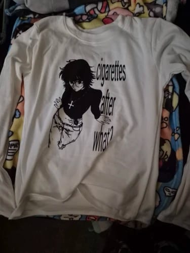 Customer photo review of Cigarettes T-shirt