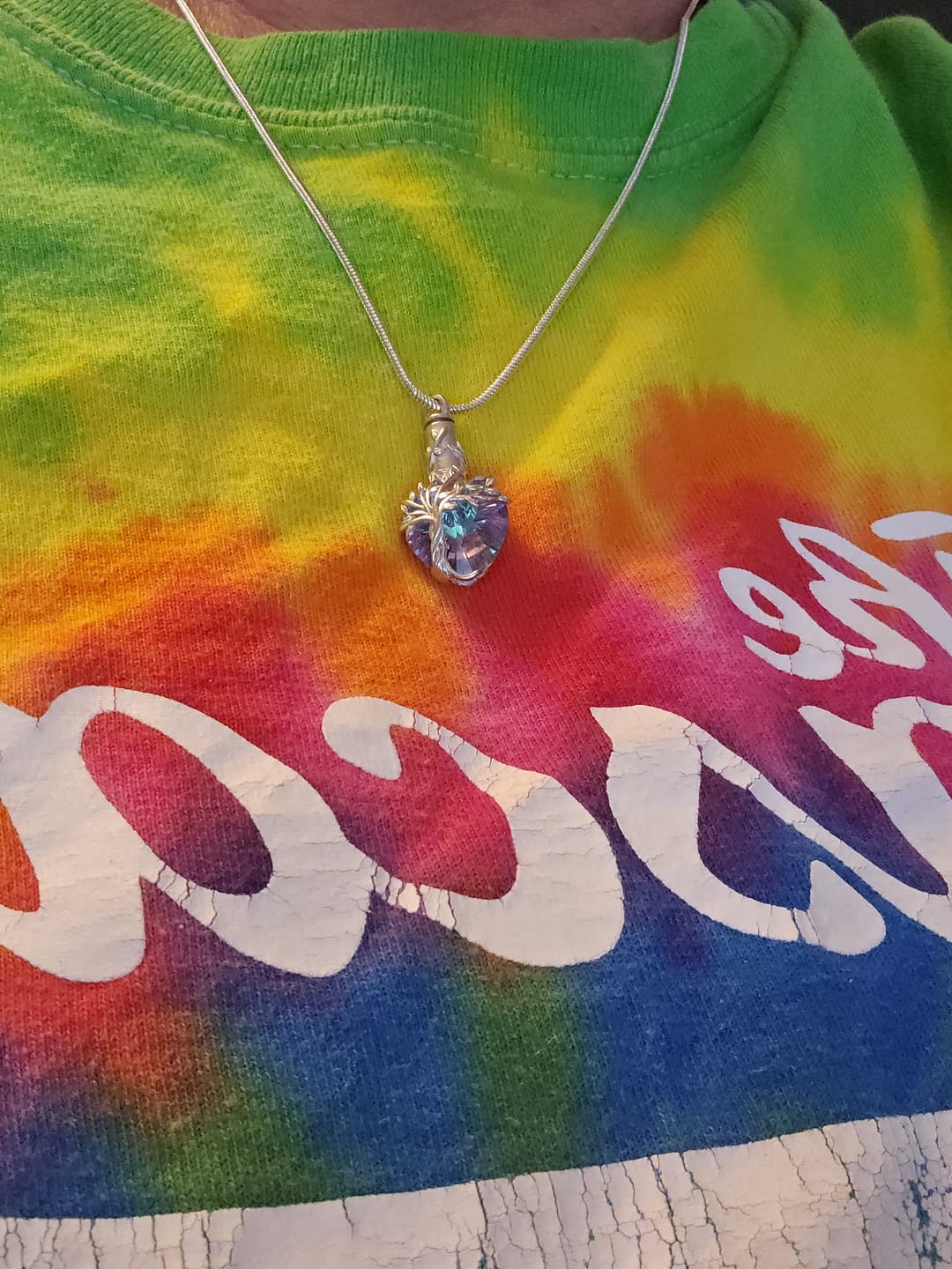 Customer photo review of Crystal Cremation Necklace - Tree of Life Keepsake Urn