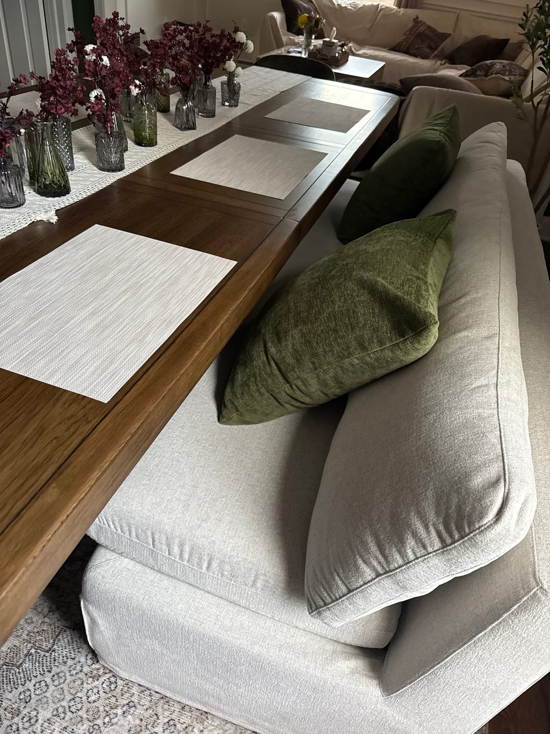 Customer photo review of Fable Slipcover Dining Bench