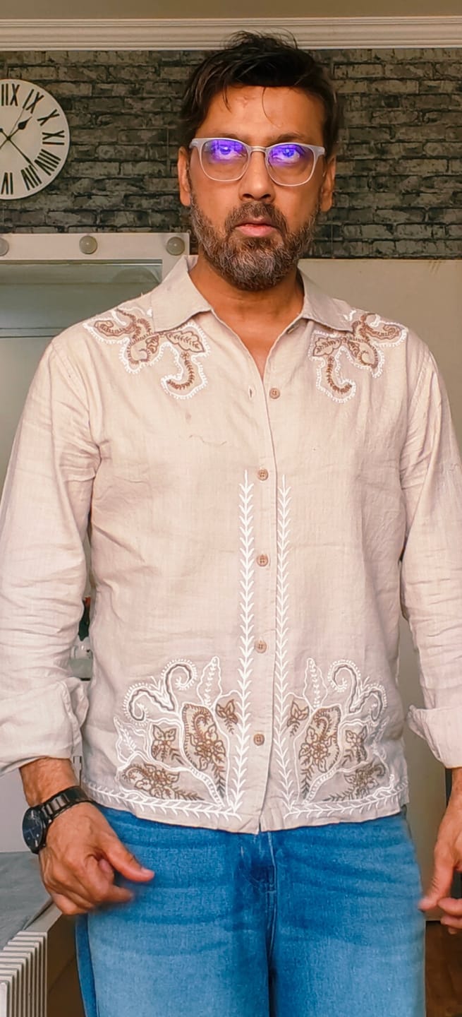 Customer photo review of Beige Floral Embroidery Shirt 100% Cotton