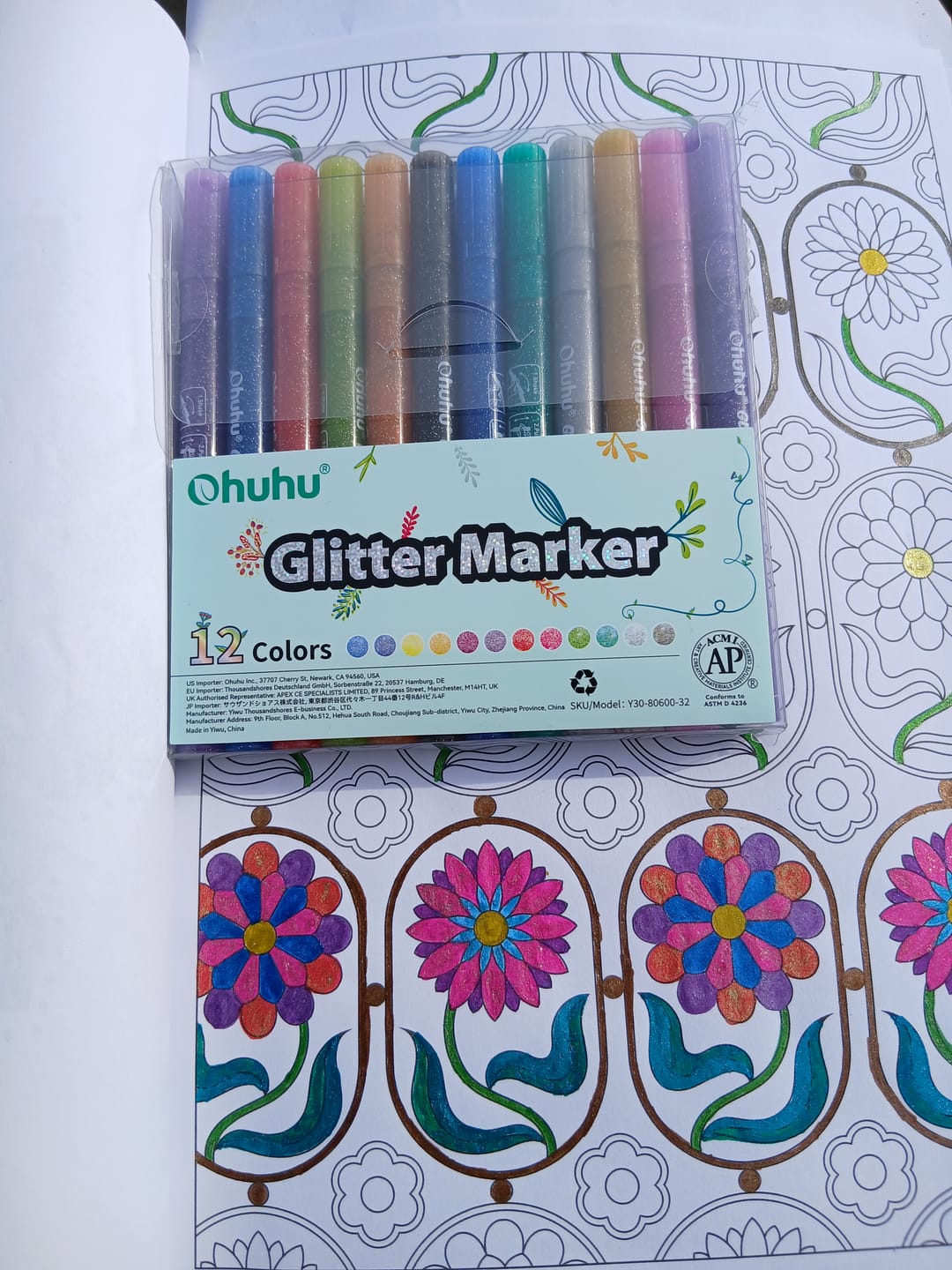 Customer photo review of Ohuhu Water-Based Glitter Metallic Marker Pens, 12 Shimmer Colors