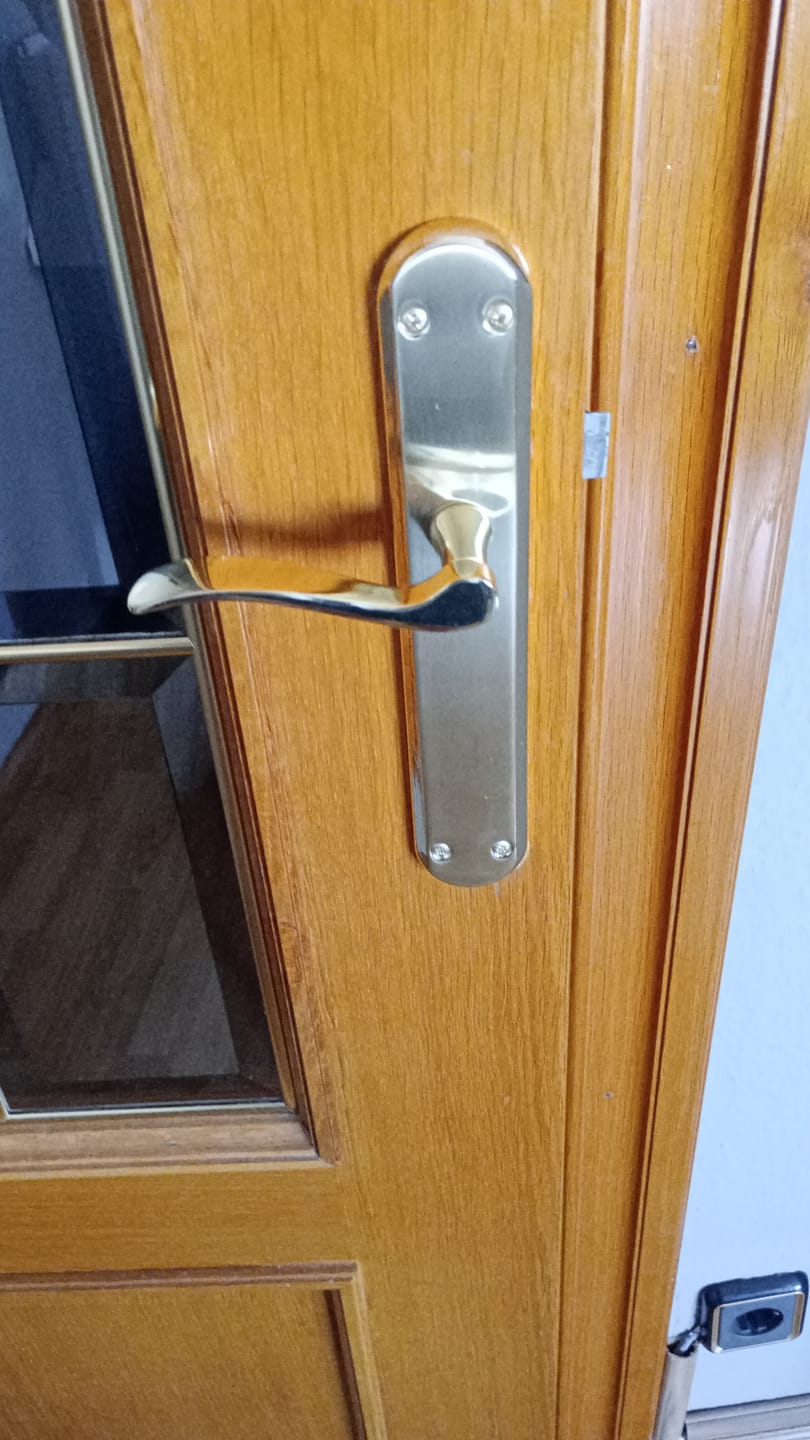Customer photo review of Moderna manilla modelo '890' con placa ovalada de aluminio acabado dorado satinado para puertas
