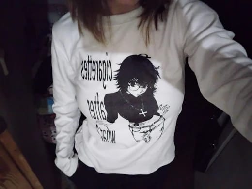 Customer photo review of Cigarettes T-shirt