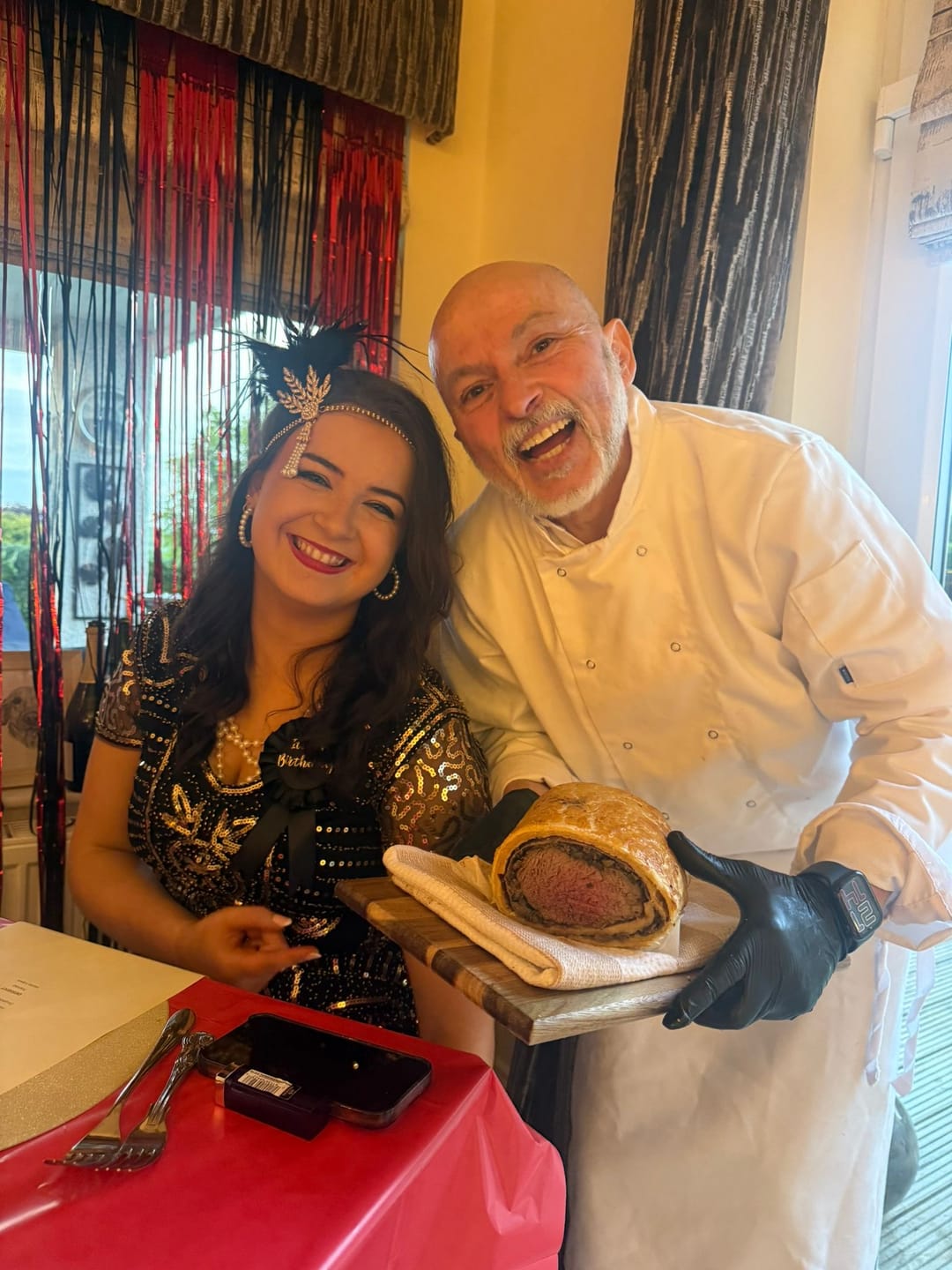 Customer photo review of 1920s Black & Gold Sequin Eva Gatsby Dress