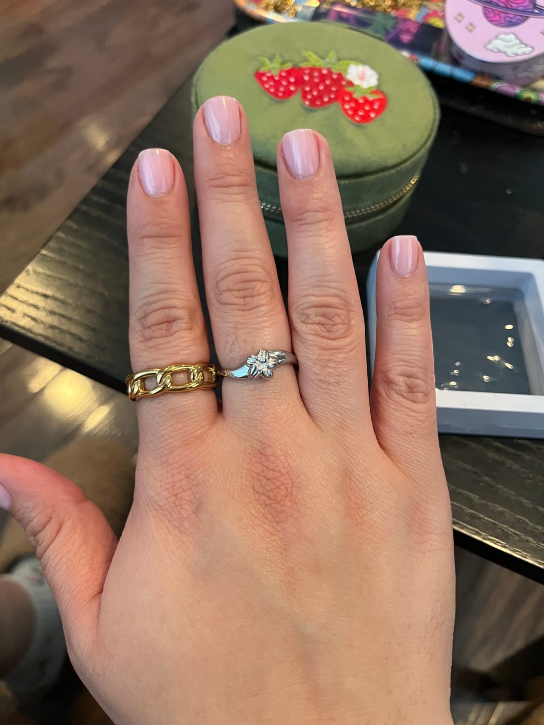 Customer photo review of Cowrie Plumeria Ring