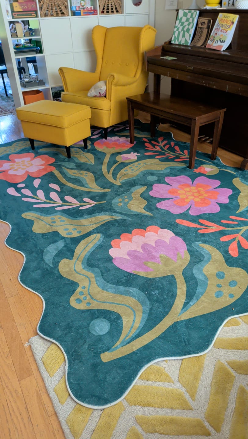 Customer photo review of Green Base Pink Floral Wavy Rug by Jessica Miller