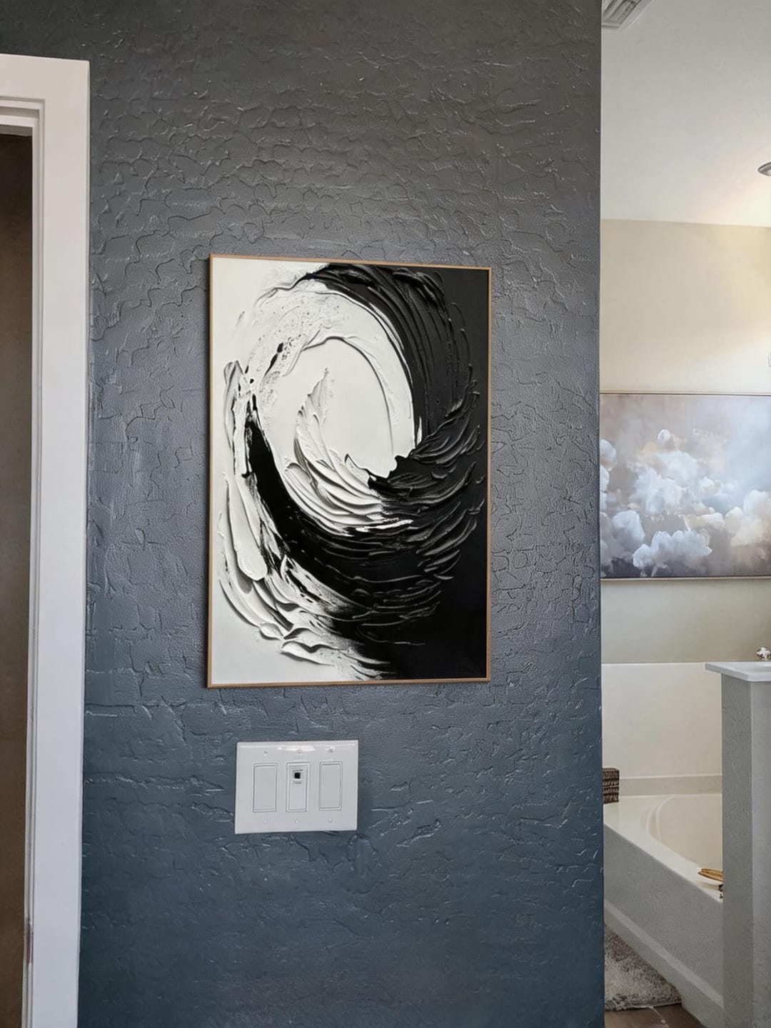 Customer photo review of Black and White Minimalist Textured Wall Art #MT017