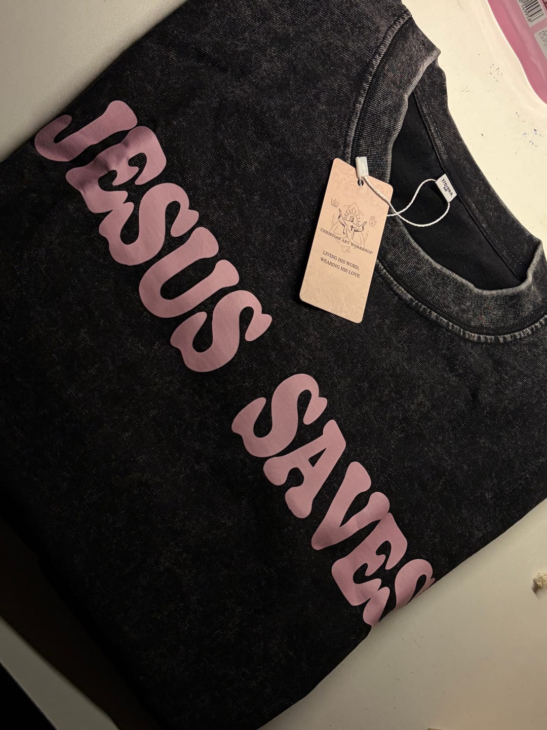 Customer photo review of Christianartworkshop Jesus Saves Unisex Washed T-Shirt