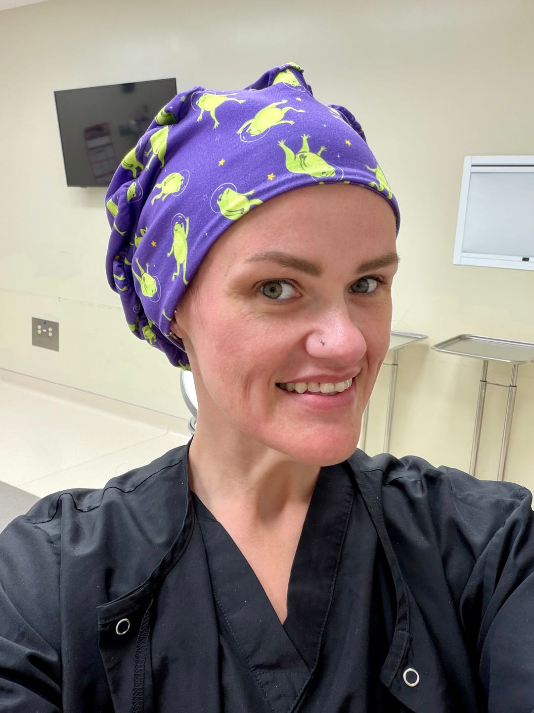 Customer photo review of DuoStyle Scrub Hat - Space Frogs