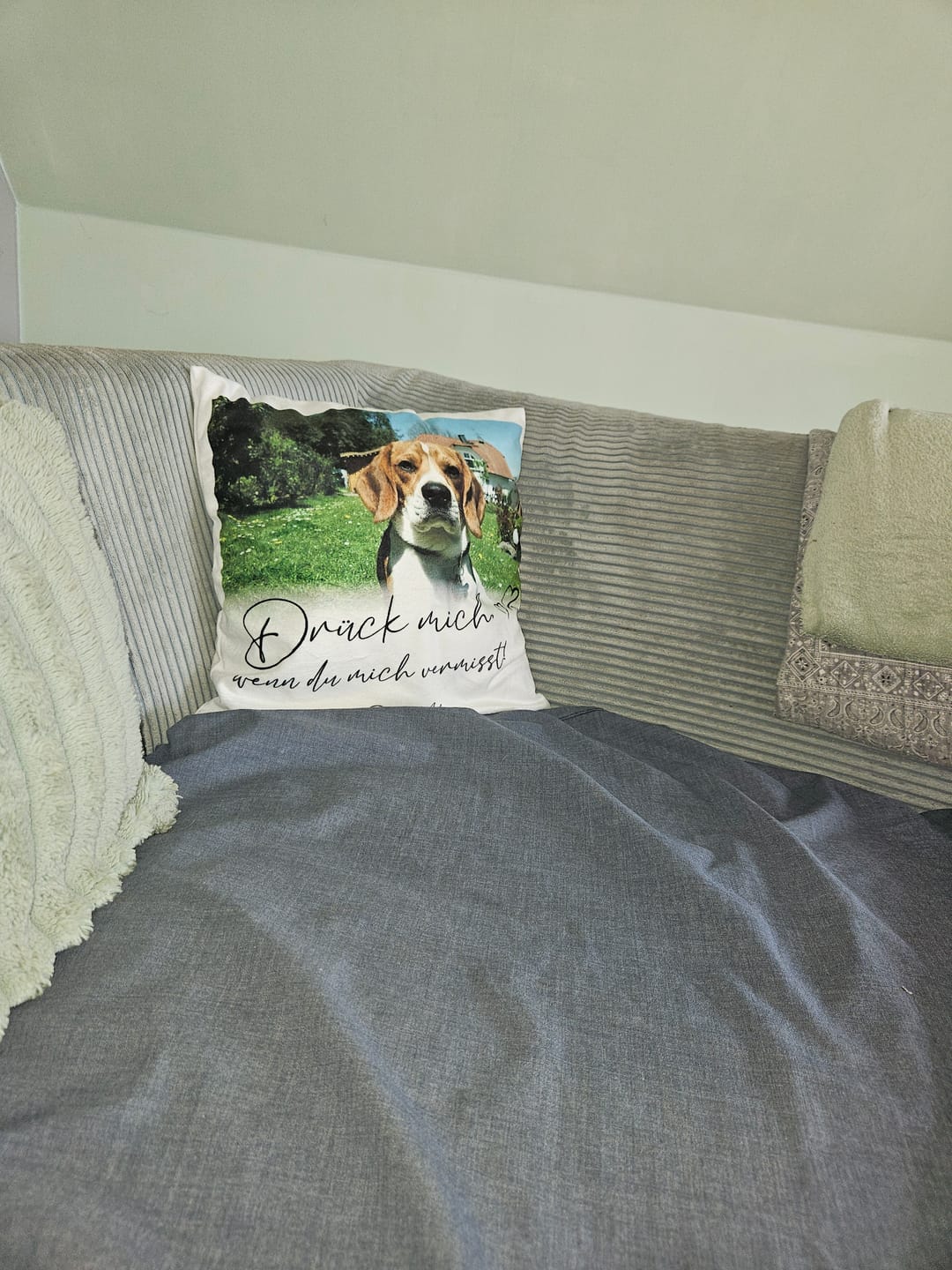 Customer photo review of Drück mich wenn du mich vermisst - Personalisiertes Kissen