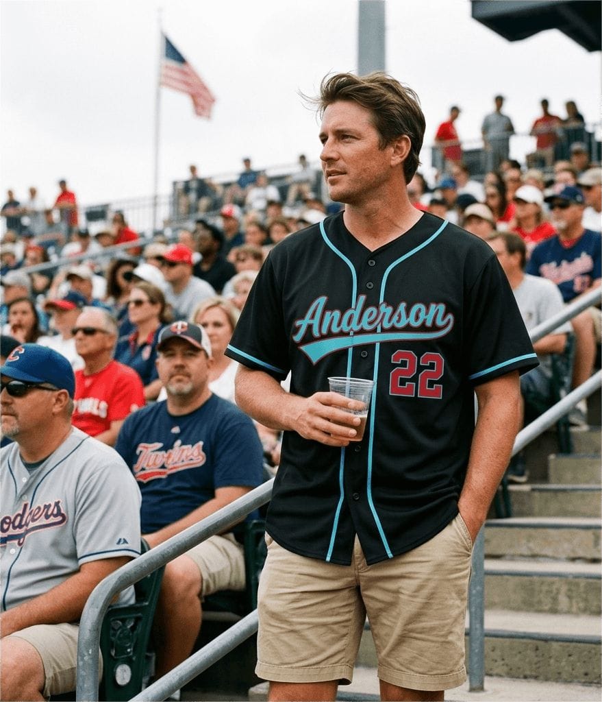 Customer photo review of Custom Black Red & Aqua Personalized Baseball Jersey | Team Sports Uniform | Vosoli