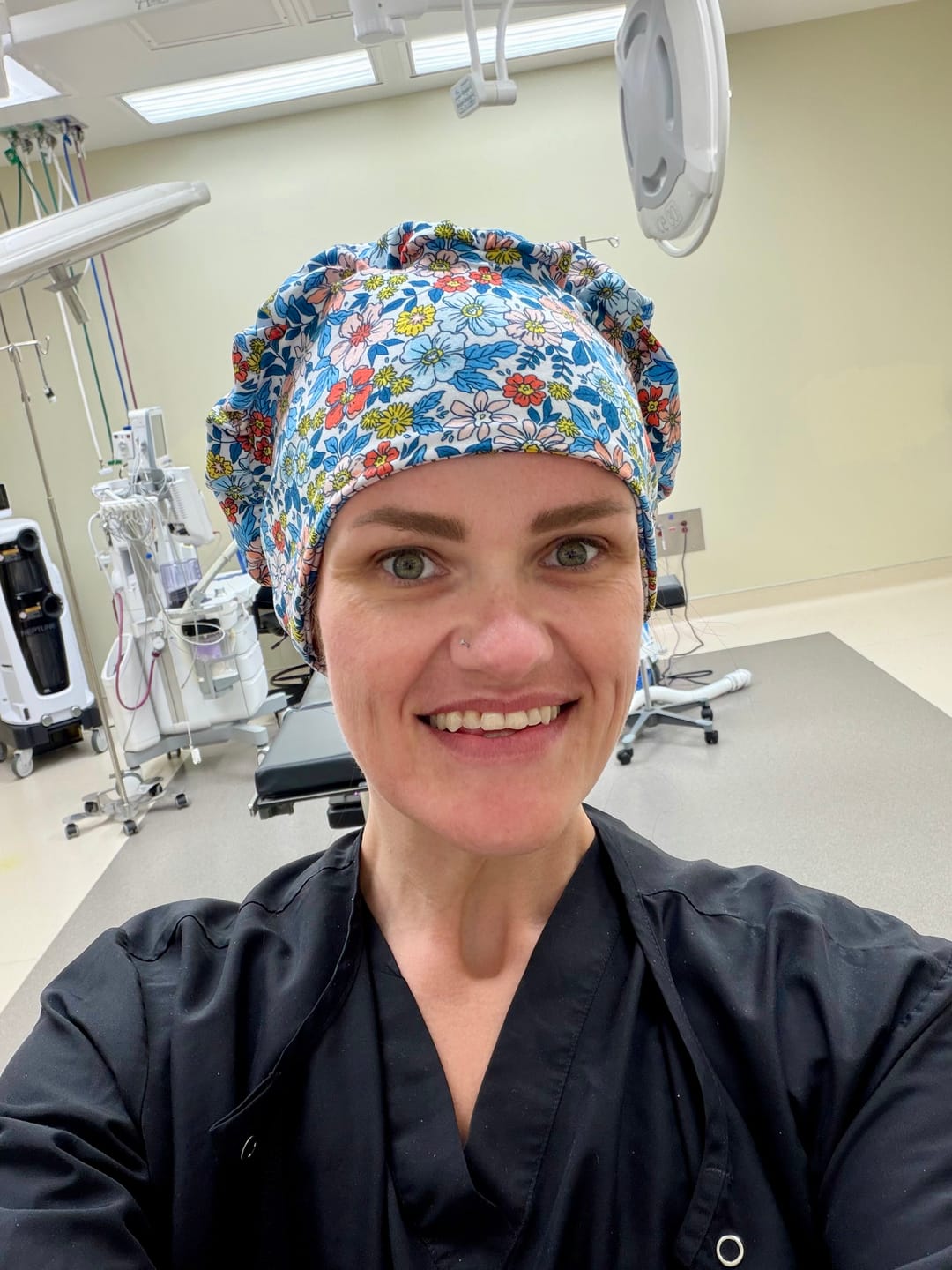 Customer photo review of DuoStyle Scrub Hat - Primary Bloom