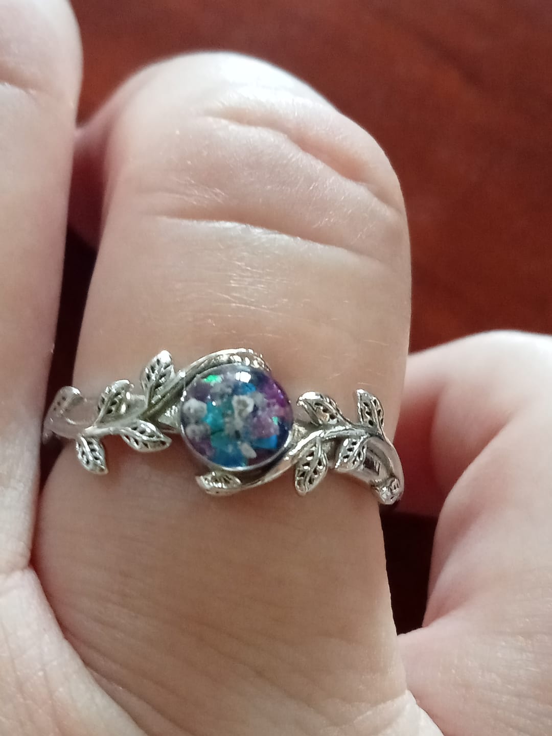 Customer photo review of Leaf Opal Cremation Ring