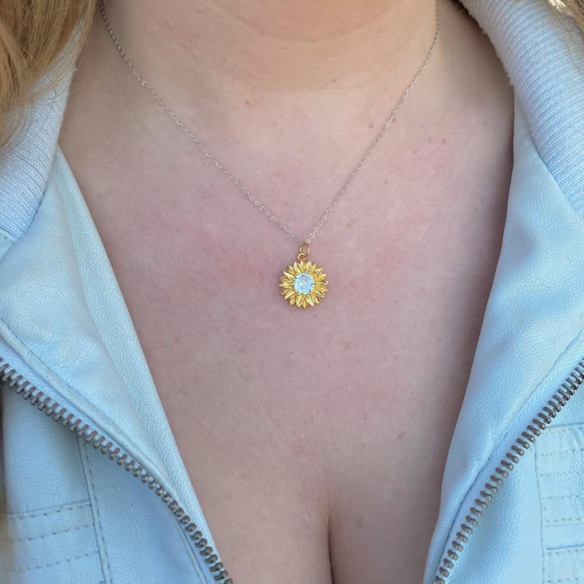 Customer photo review of Sunflower Pendant Necklace