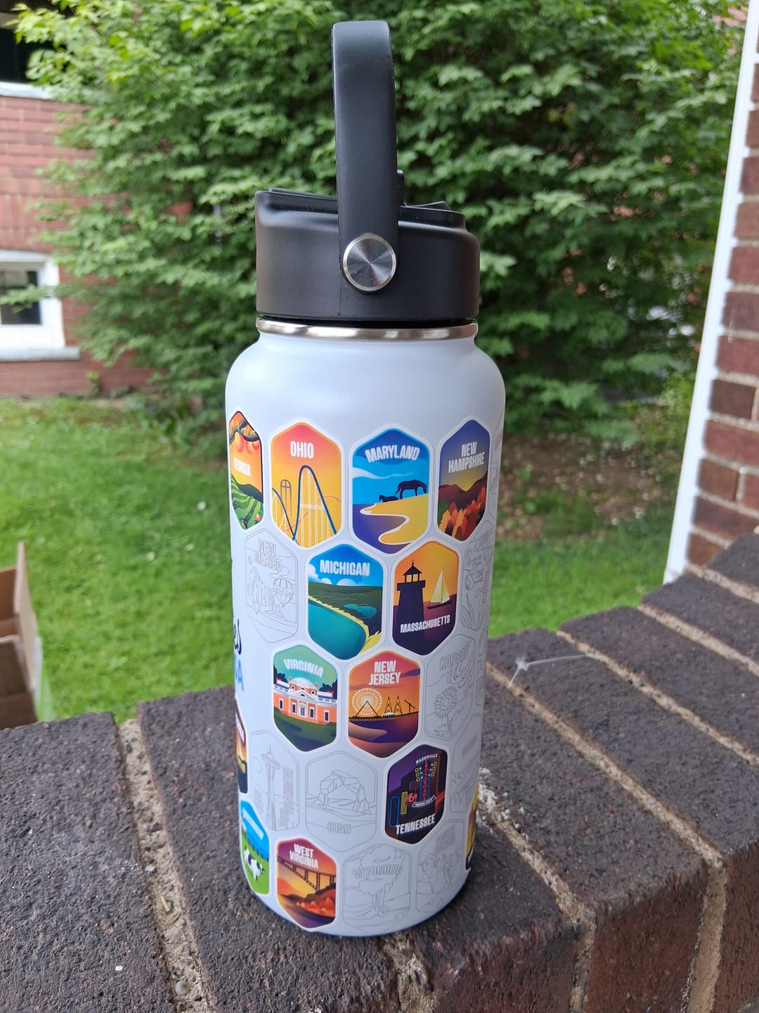 Customer photo review of Lets Wander™ 50 States Of The USA Water Bottle + Stickers