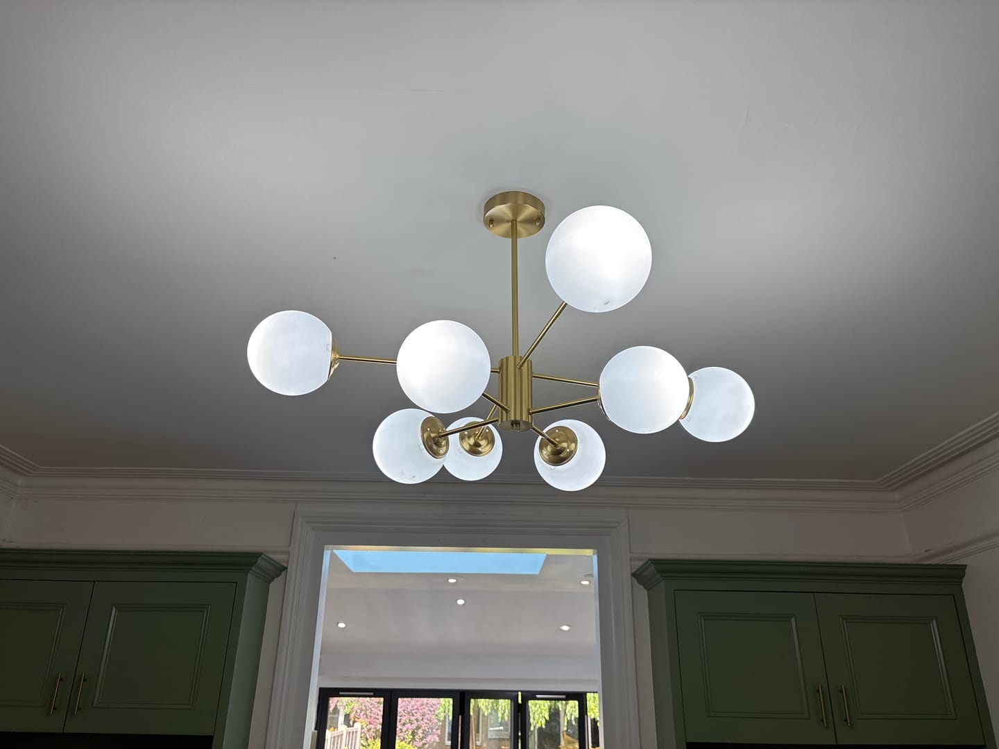 Customer photo review of 6/8/12-Light Mid-Century Modern Opal White Glass Globe Chandelier