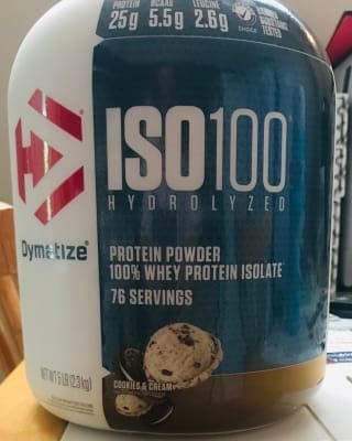 Customer photo review of Dymatize ISO 100 Whey Protein Isolate Cookies & Cream 5 lbs