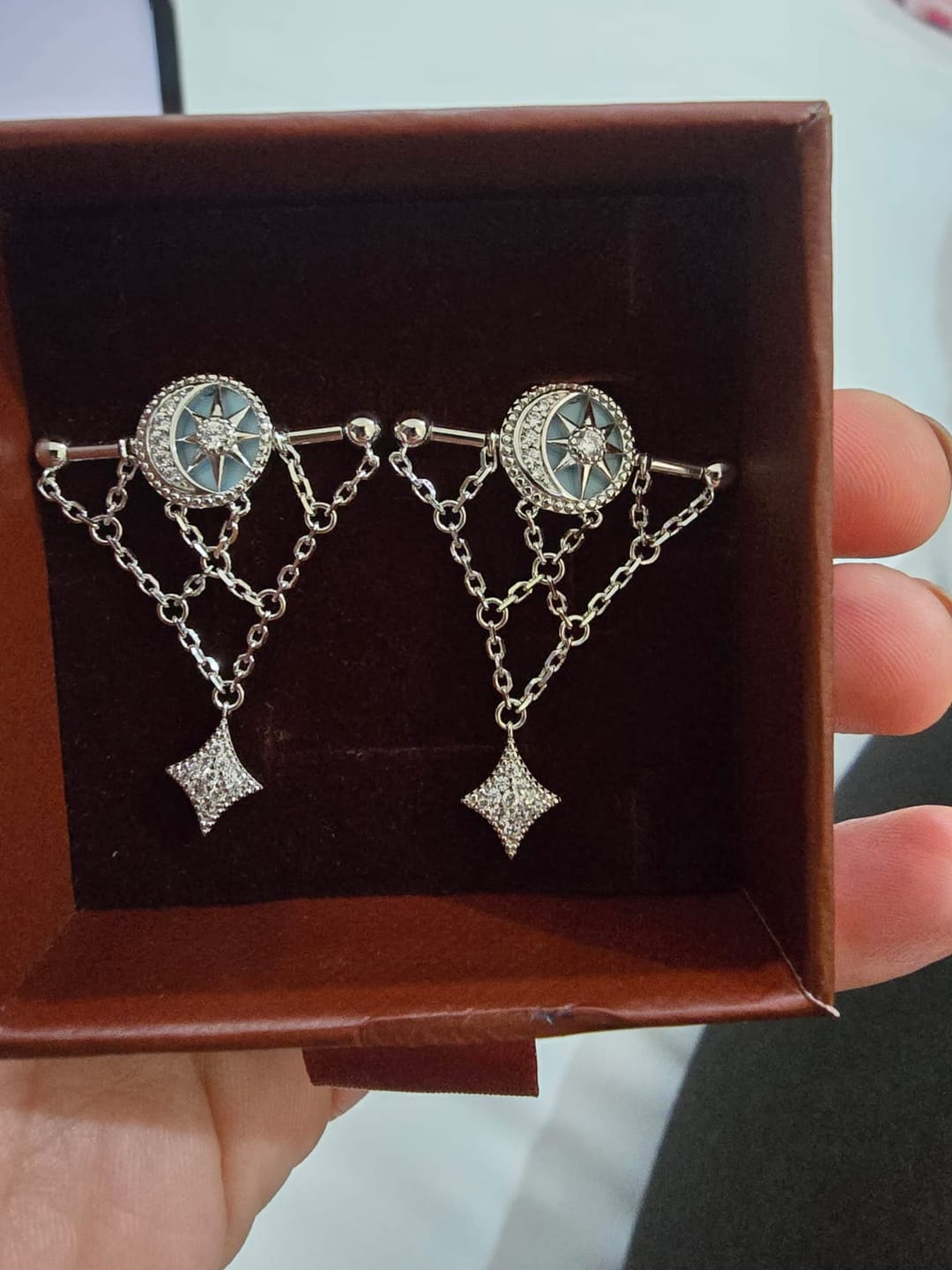 Customer photo review of Desert Tale Net Earrings - Sama Blue