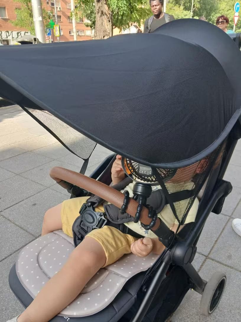 Customer photo review of Sonnenschutz Kinderwagen | Kühler Schatten unterwegs