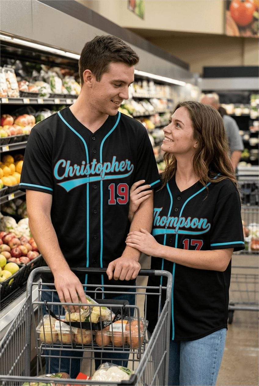 Customer photo review of Custom Black Red & Aqua Personalized Baseball Jersey | Team Sports Uniform | Vosoli