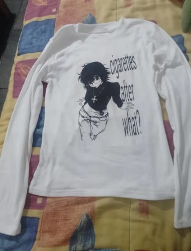 Customer photo review of Cigarettes T-shirt