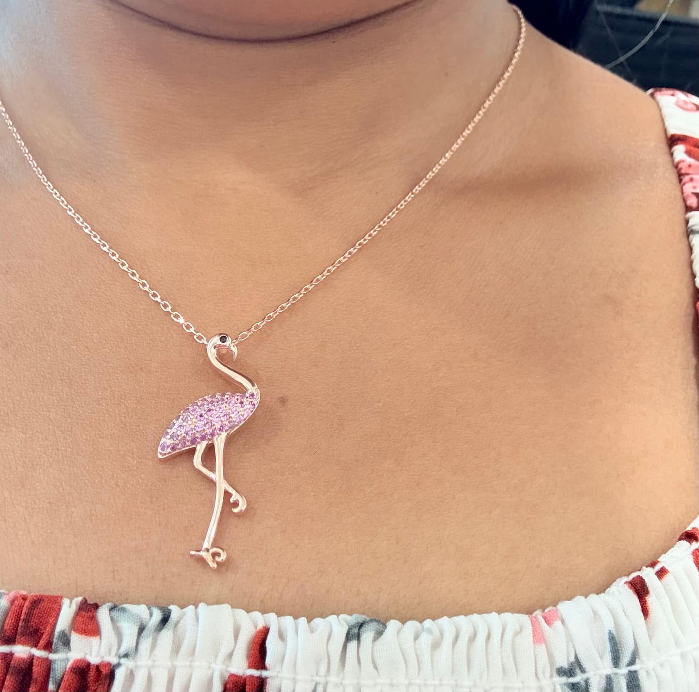Customer photo review of Rose Gold Zircon Flamingo Pendant with Link Chain