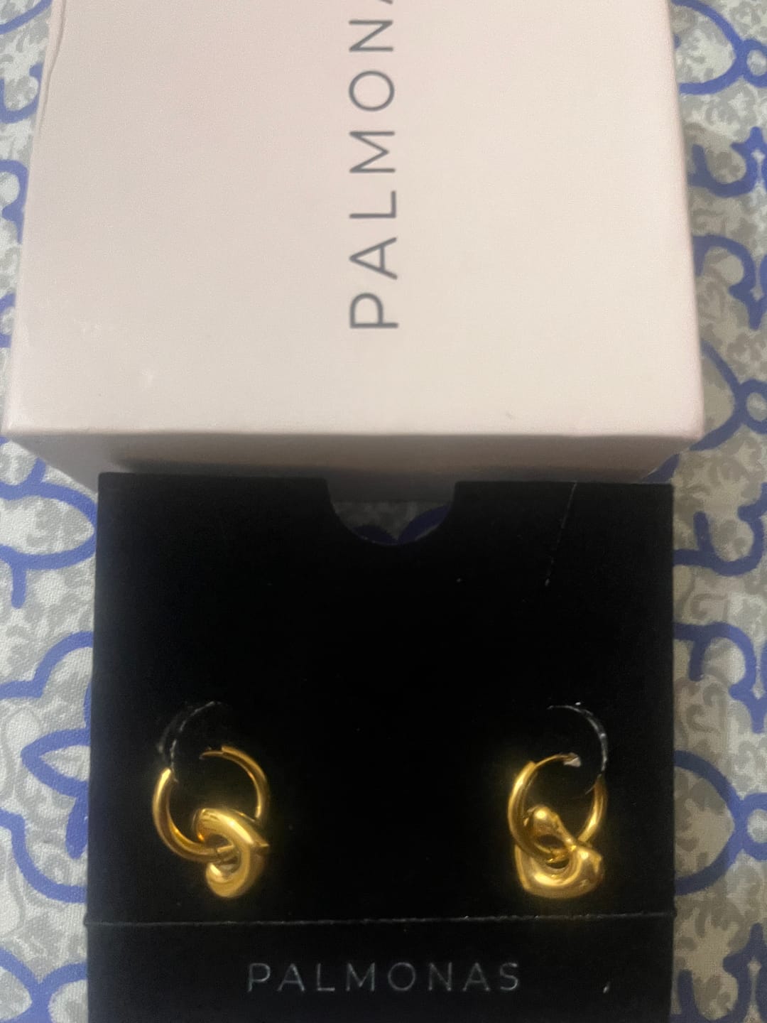 Customer photo review of Gold Heart Hoop Drop Earrings