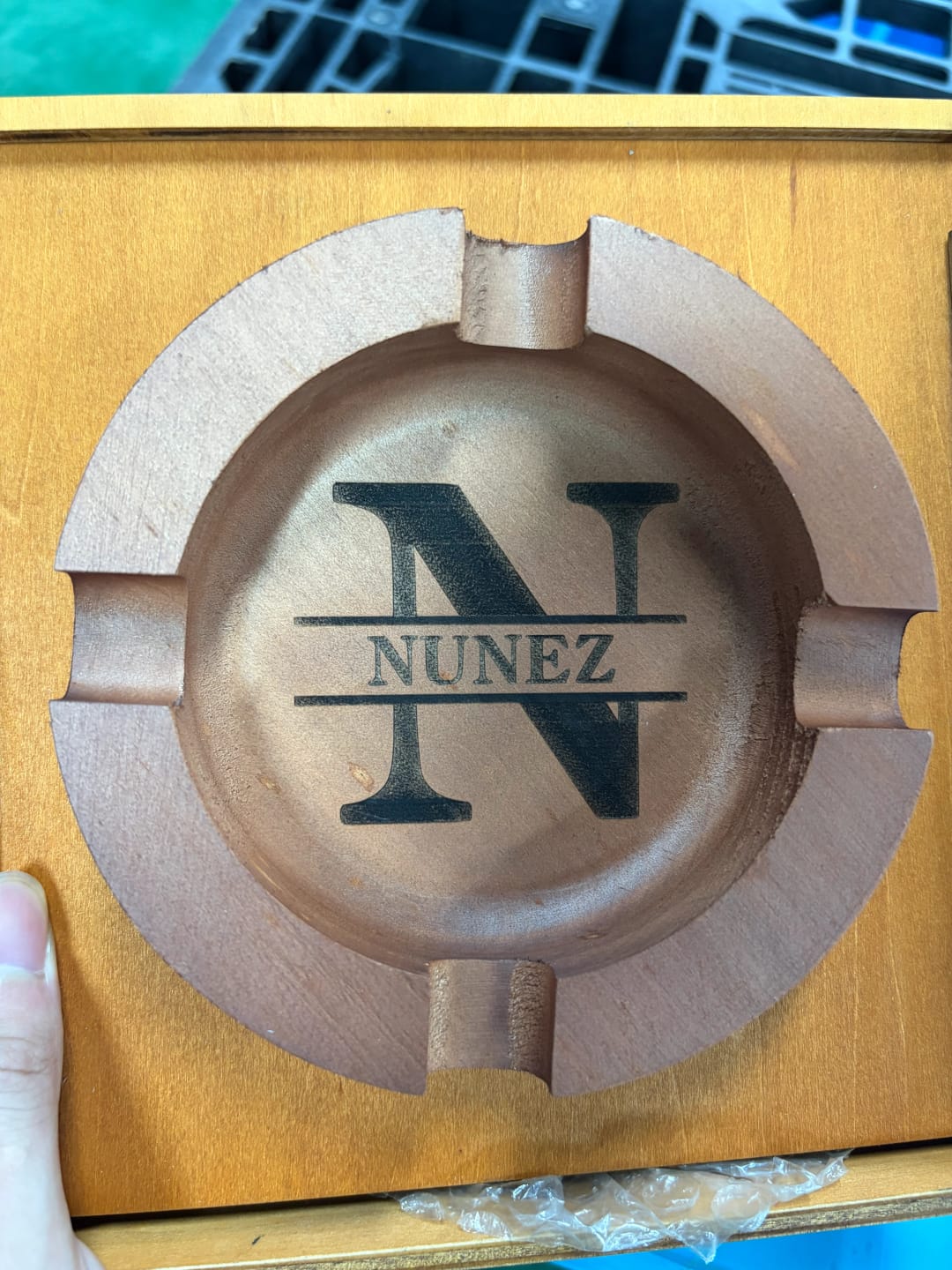 Customer photo review of Personalized Name Walnut Cigar Ash Tray for Dad,Grandpa,Boyfriend,Friend