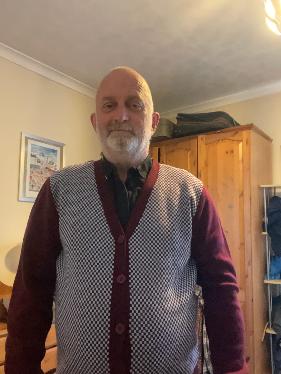 Customer photo review of Burgundy & Sky  Check Cardigan - Chas