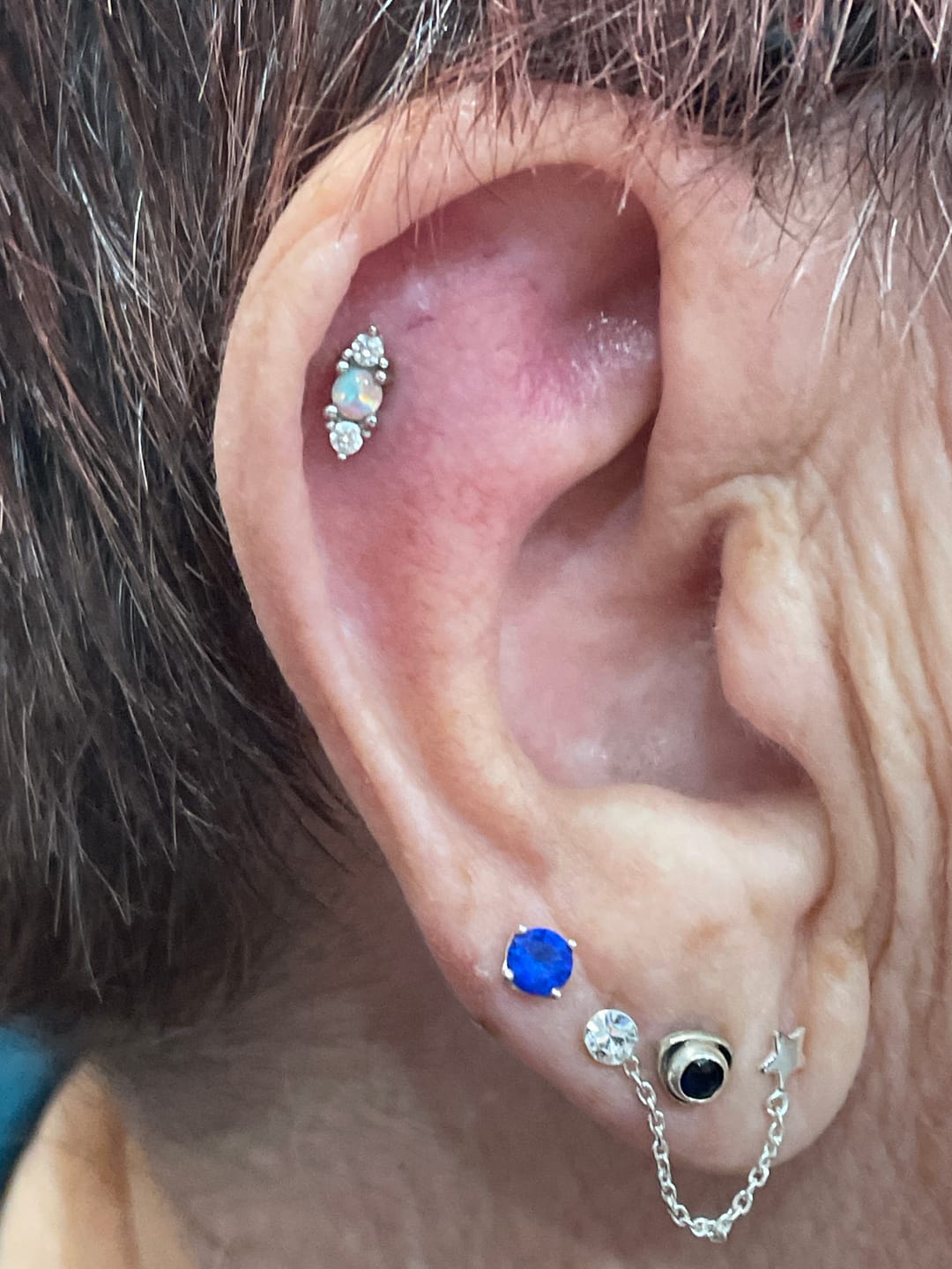 Customer photo review of Double Sapphire Opal Flat Back Earrings
