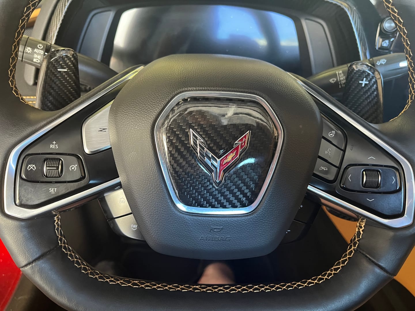 Customer photo review of C8 Corvette Real Carbon Fiber Steering Wheel Airbag Center Cover | Interior Overlay (2020–2026)