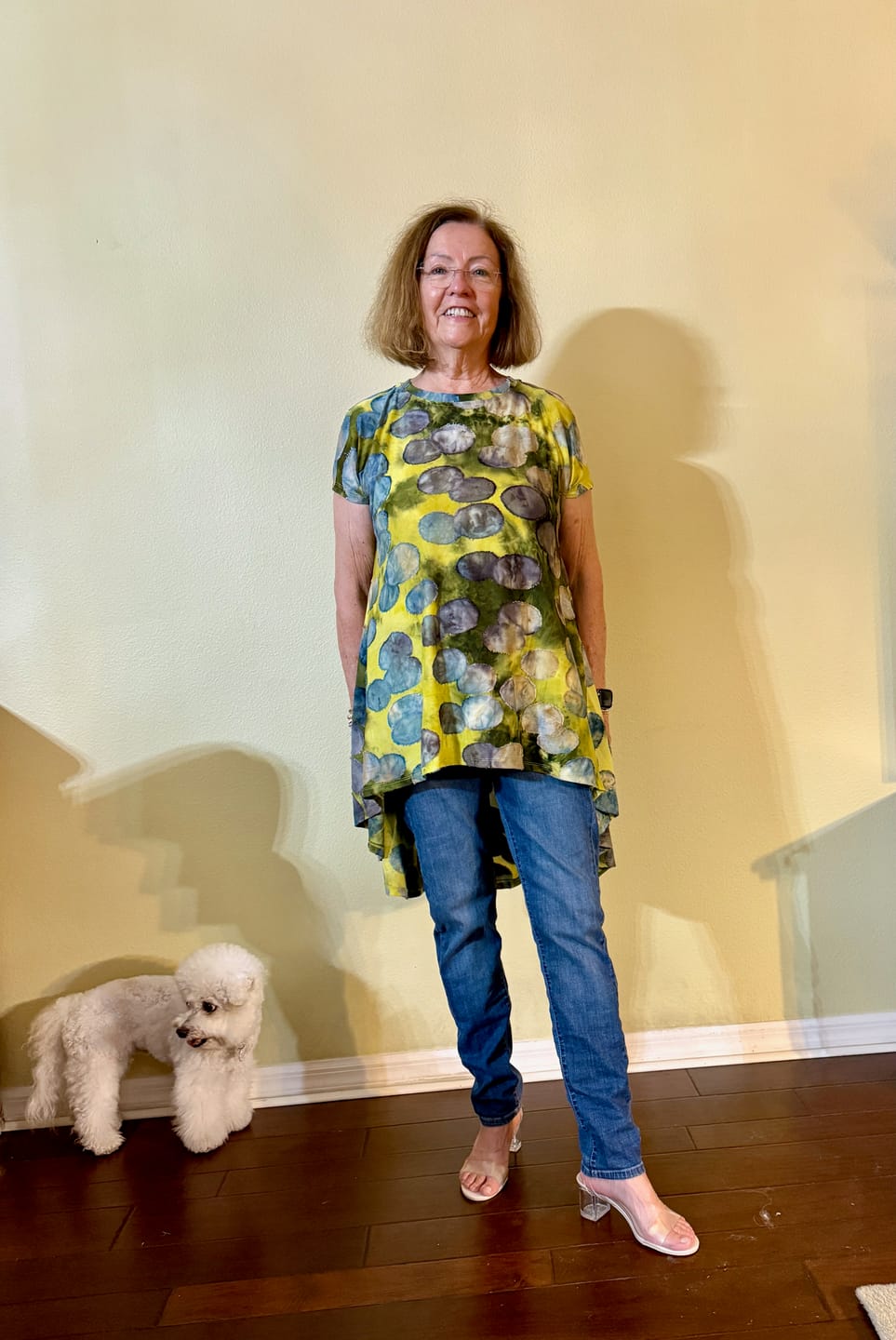 Customer photo review of Soft Rebel Swing Tunic, Gold/Ocean Dots