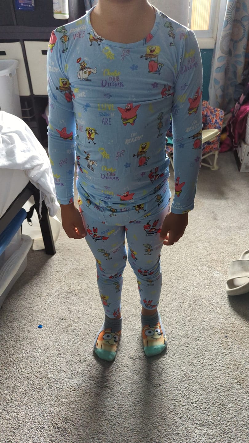Customer photo review of SpongeBob SquarePants: Good Vibes Bamboo Kids Pajamas