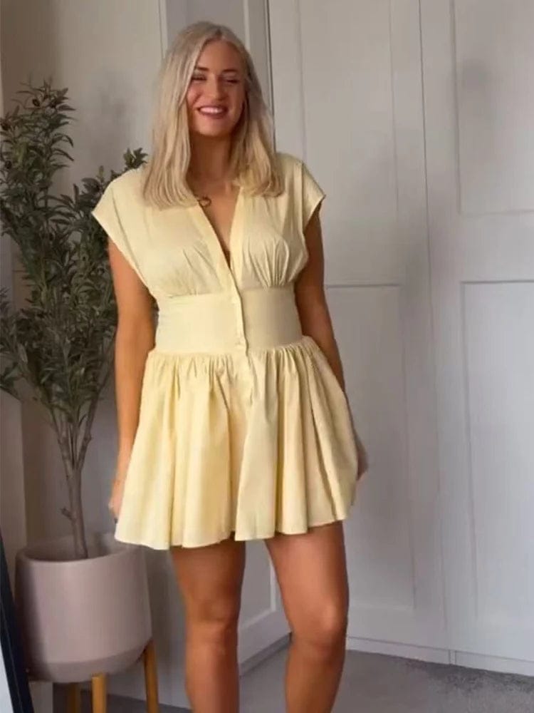 Customer photo review of Brynn Pleated Button-Front Mini Dress