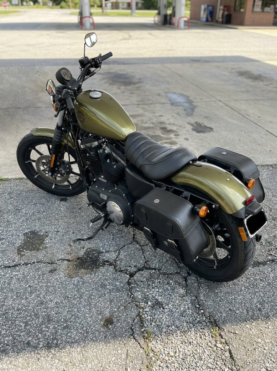 Customer photo review of 25L - Arch Large Shock Cutout Leather Motorcycle Saddlebags for Harley Sportster 883 Iron XL883N