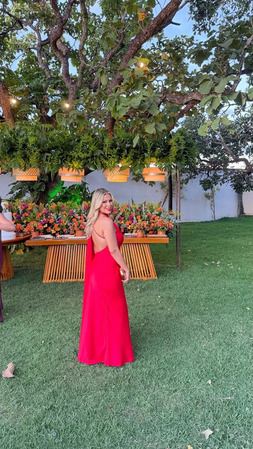Customer photo review of Demetra Satin Halter Backless Evening Gown