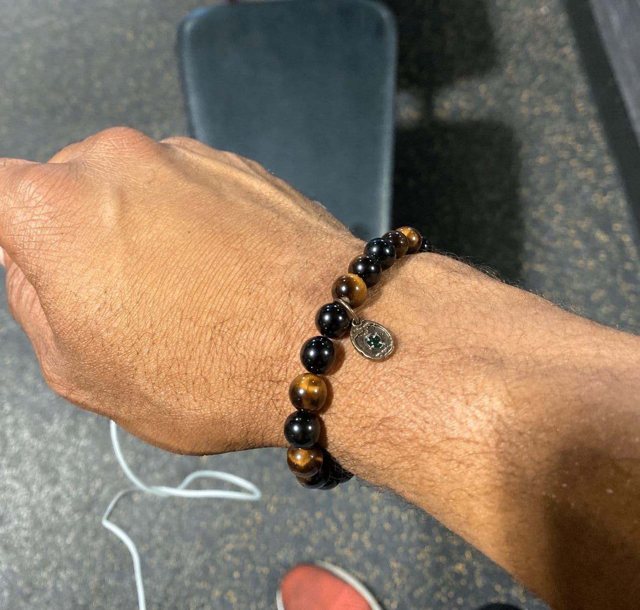 Customer photo review of Sovereign Warrior Array – Natural Golden Tiger's Eye & Silver Obsidian Bracelet