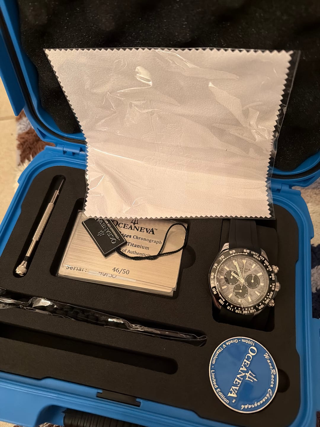 Customer photo review of Oceaneva WaveRacer 1000m Mechanical Chronograph Automatic Grade 5 Titanium Watch Meteorite