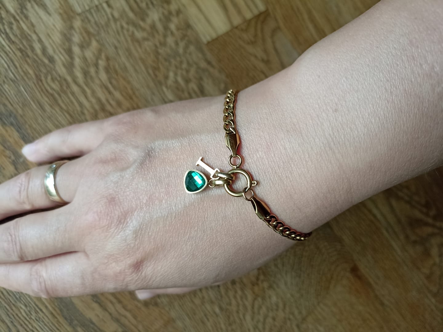 Customer photo review of Letter & birthstone bracelet gold