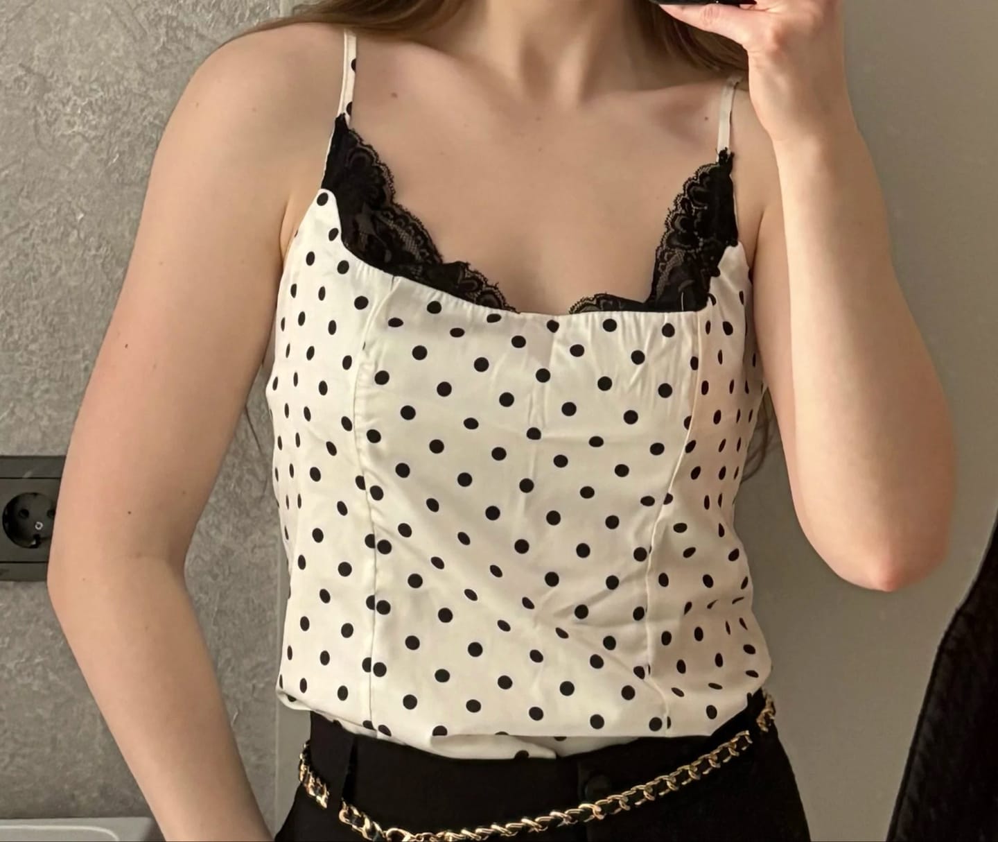Customer photo review of Thalia Polka Dot Lace Trim Camisole