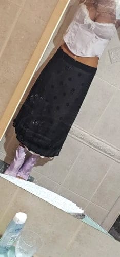 Customer photo review of Delilah Sheer Mesh Midi Skirt
