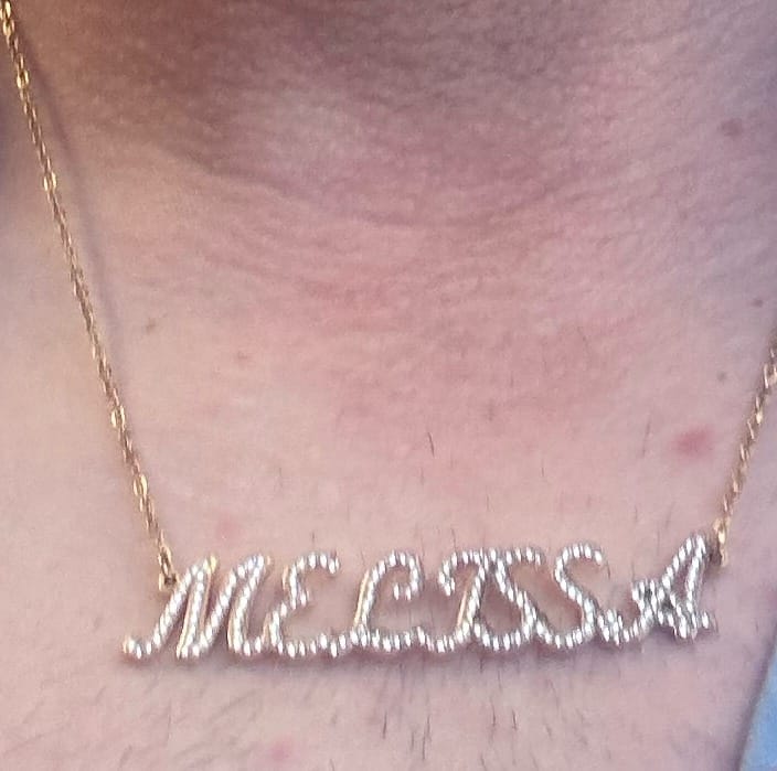 Customer photo review of Fully iced out name necklace