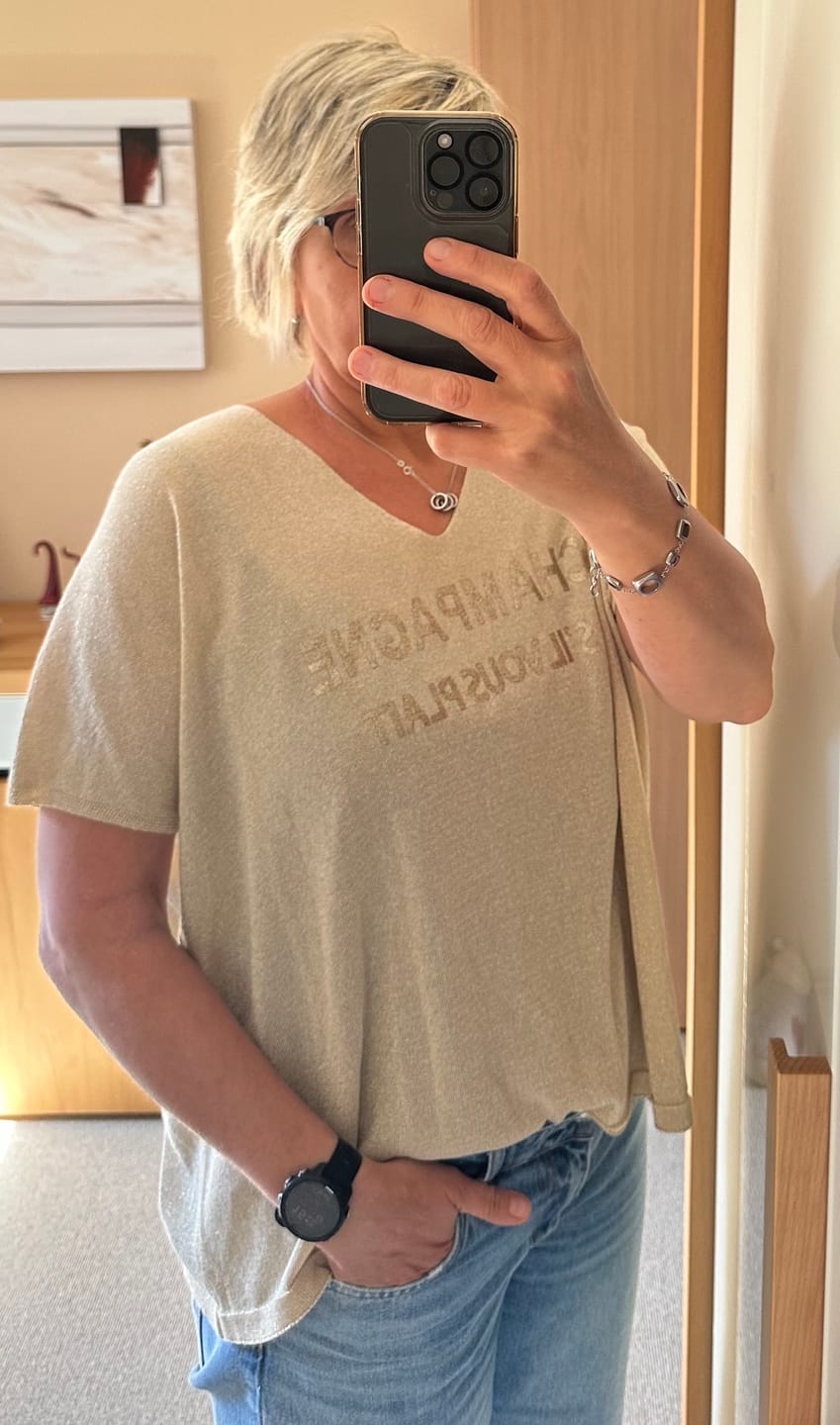 Customer photo review of Feinstrickshirt CHAMPAGNE SIL VOUS PLAIT