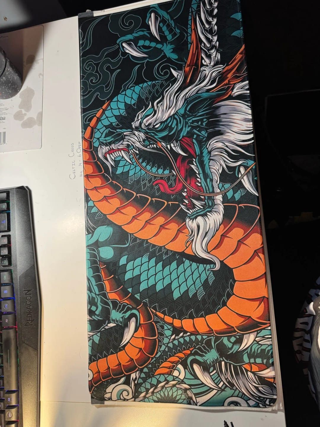 Customer photo review of Japanese Dragon Gaming Mouse Pad – Anime XXL Desk Mat