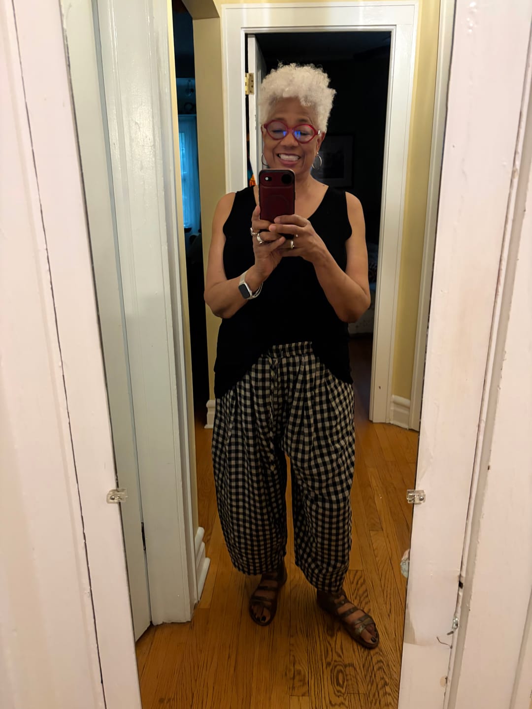 Customer photo review of Plus Size Summer Plaid Drawstring Cotton Linen Harem Pants