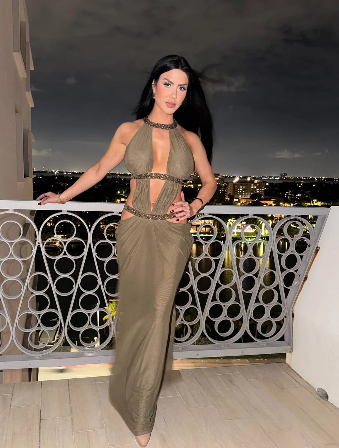 Customer photo review of Rafaela Sequin Halter Maxi Evening Dress