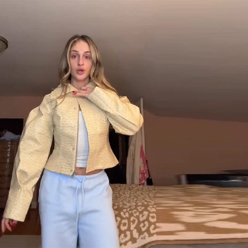 Customer photo review of Adarsha Ostrich Faux Leather Jacket