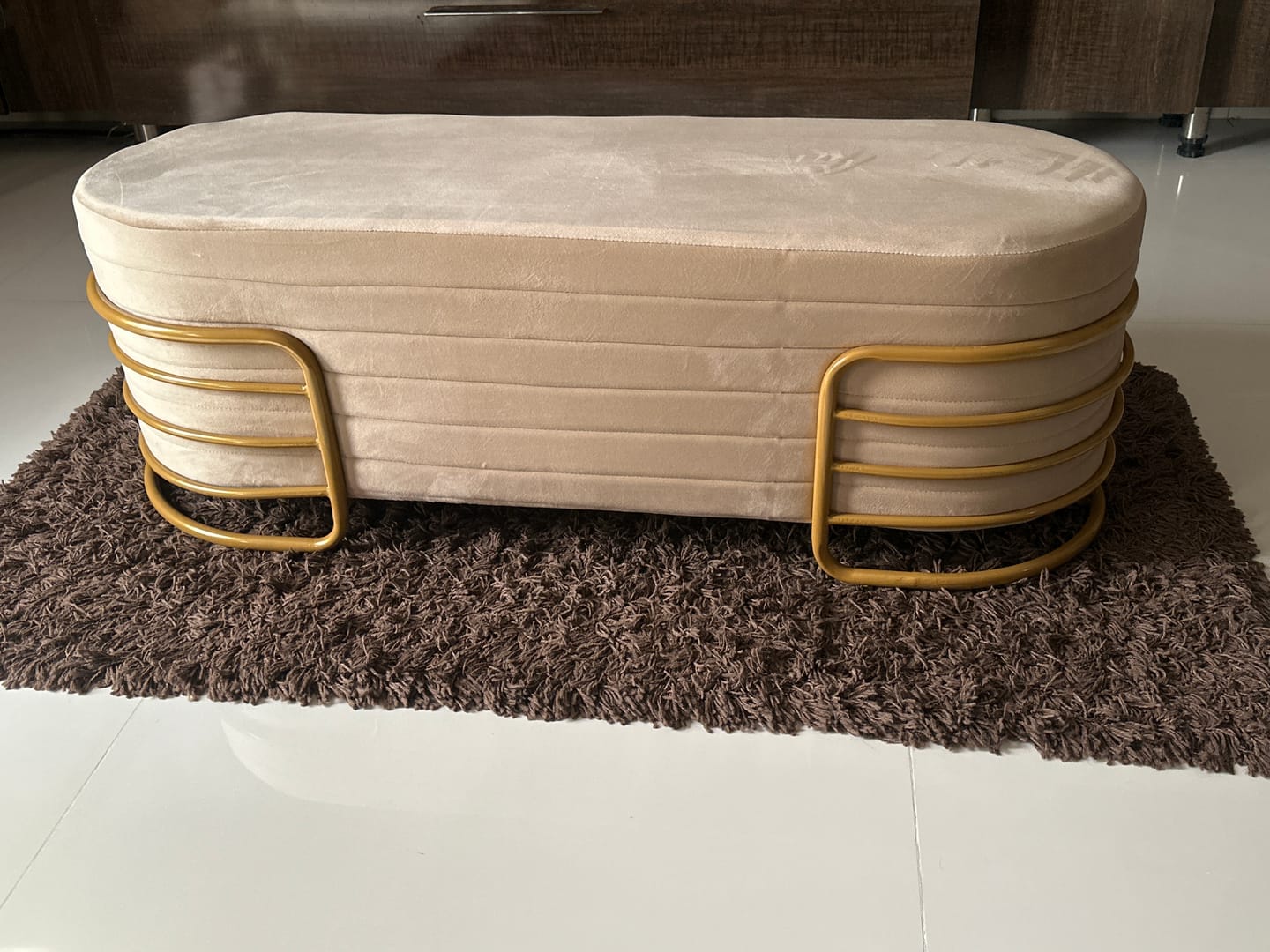 Customer photo review of 3 Seater Luxury Wooden Stool With Steel Stand -848